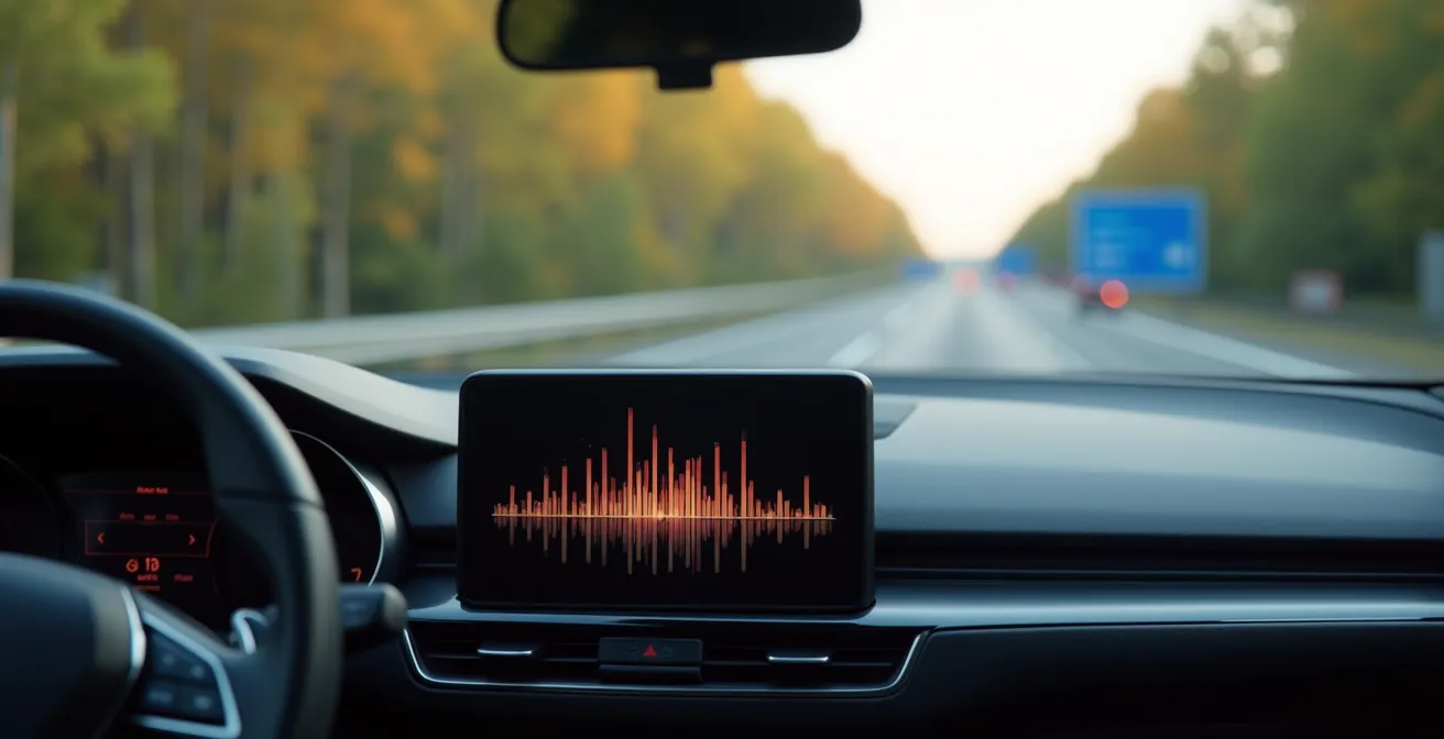 Tableau de bord moderne avec système DAB+ intégré montrant les informations numériques