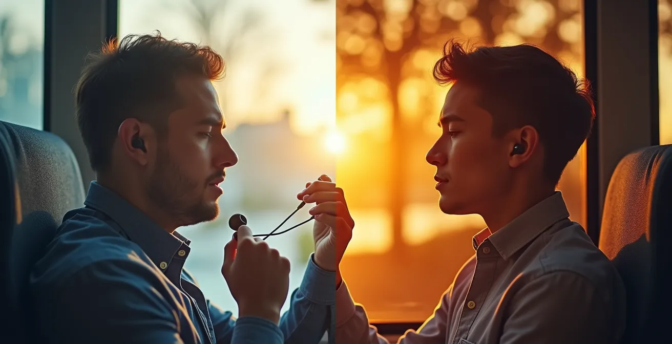 Illustration de la méthode aller-retour pour l'écoute de podcasts dans les transports