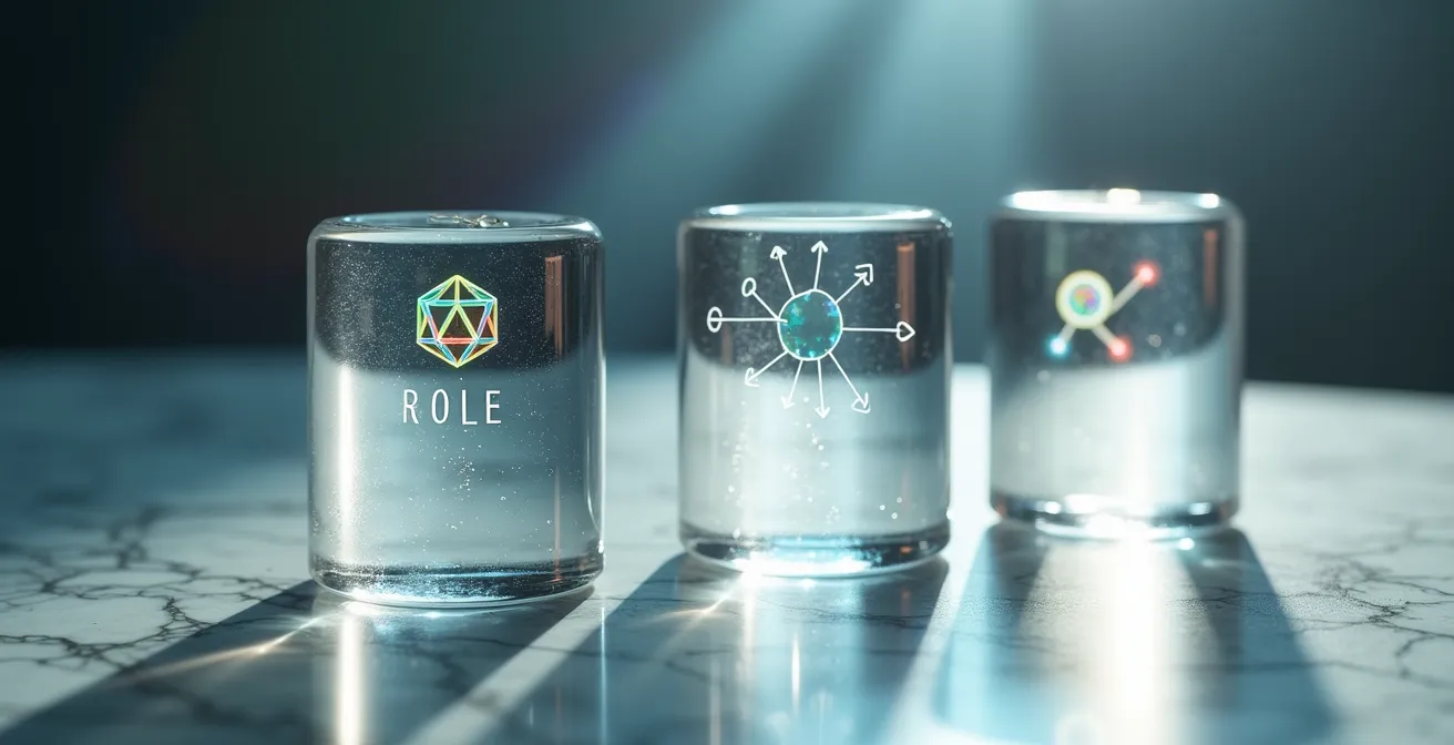 Schéma métaphorique de la construction d'un prompt efficace avec trois piliers symbolisant le Rôle, le Contexte et la Tâche