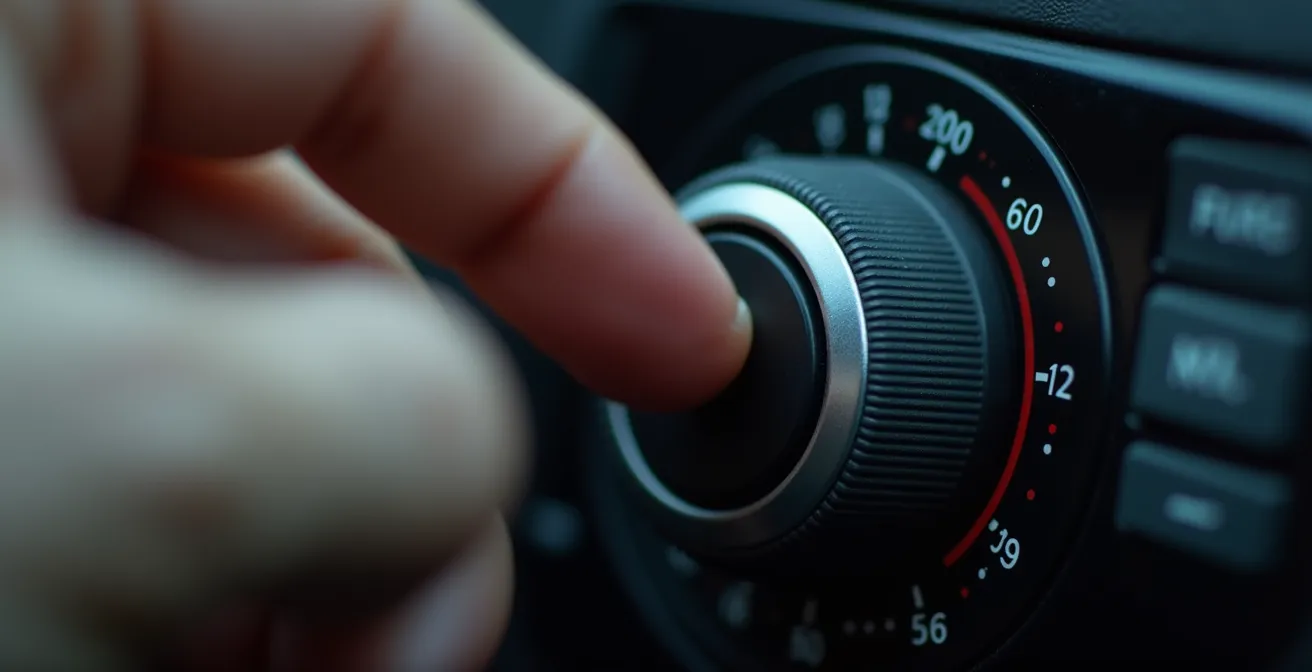 Main ajustant la molette de réglage de hauteur des phares dans l'habitacle d'une voiture